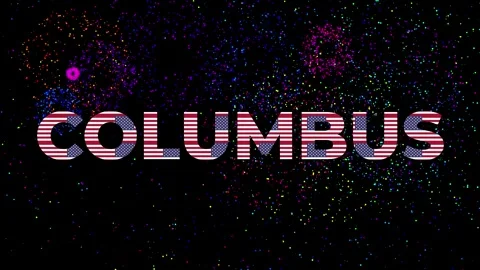 Text with the word COLUMBUS  with Font made with many US FLAGS and fireworks Stock Footage 311045785