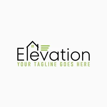 Text word Elevation line town roof house window to typography home property Ilustración de archivo