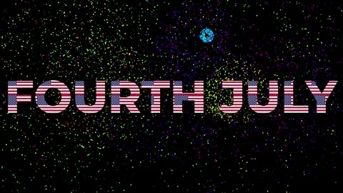 Text with the word FOURTH JULY  with Font made with many US FLAGS and fireworks Stock Footage 311045108