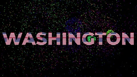 Text with the word WASHINGTON  with Font made with many US FLAGS and fireworks Stock Footage 311047357