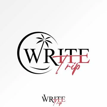 Text word Write Trip font with palm beach waves island travel panorama resort 스톡 일러스트