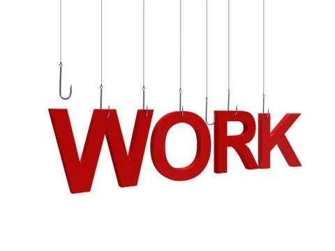 Text "Work" hanging on a fishing hook. Isolated on white background. Stock Illustration