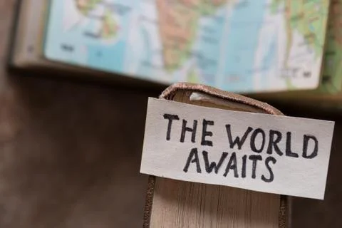 Text The World Awaits Stock Photos