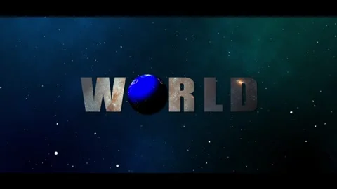 The text world displays an animation of the planet Earth rotating. Stars, n.. Stock Footage 296623842