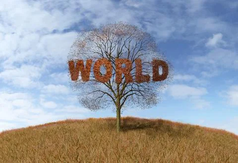 Text world tree Stock Illustration