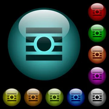 Text wrap around objects icons in color illuminated glass buttons Stock Illustration