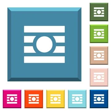 Text wrap around objects white icons on edged square buttons Stock Illustration