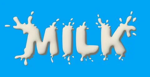Text written with milk, splashes and drops. Stylish design for a brand, label Stock Illustration