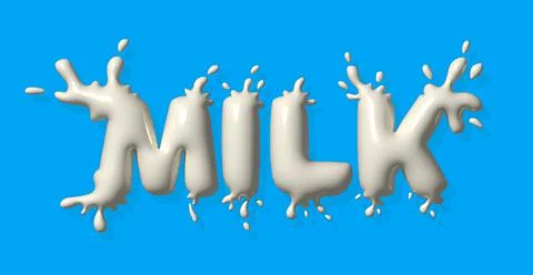 Text written with milk, splashes and drops. Stylish design for a brand, label Stock Illustration