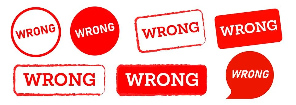 Text wrong red rubber stamp and speech bubble reject incorrect failure mistak Stock Illustration