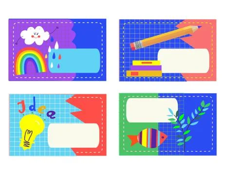 Textbook labels set for the school. Vector graphic illustrations Stock Illustration