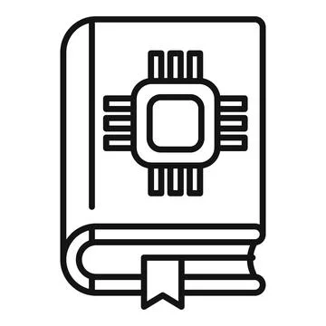 Textbook with microchip representing studying microelectronics, microchips an Illustrazione stock