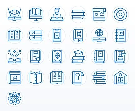Textbook Professional Vector Set with 25 Regular Line Pixel Optimized 256x2.. Illustrazione stock