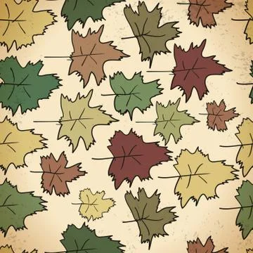 Textile abstract seamless pattern of autumn leaves vintage style Stock Illustration