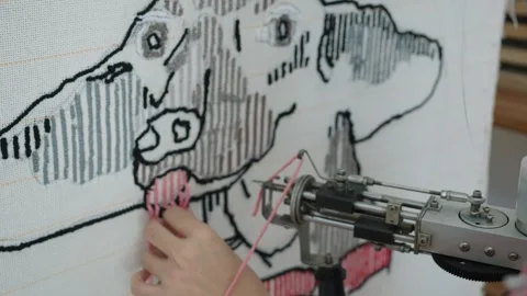 Textile Art Creation Process with Sewing Machine Video stock 342281730