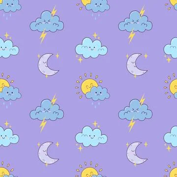 Textile background with cute weather elements. doodle seamless pattern for .. Illustrazione stock