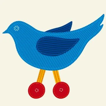 Textile bird drawing icon in blue tones with sewing lines. Stock Illustration