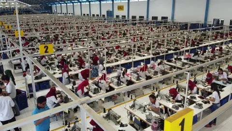 Textile cloth factory working process tailoring workers equipment Stock-Footage 148528533