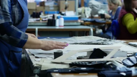 Textile cutters at work. Stock Footage 145711371