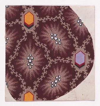 Textile Design with Alternating Hexagons and Starlike Shapes with Pearls in.. Stock Photos