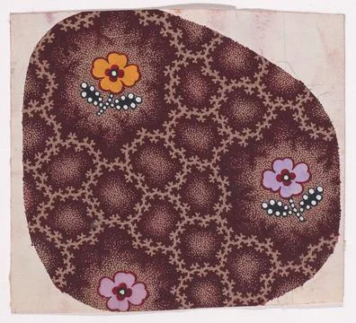 Textile Design with Alternating Rows of Stylized Flowers Decorated with Pea.. Stock Photos