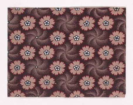 Textile Design with Rosettes Forming Hexagonal Shapes Around Swirls 1840 An.. Stock Photos