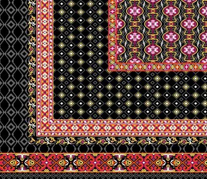 Textile digital design set of damask rug ikat ethnic motif pattern decor bo.. Stock Illustration
