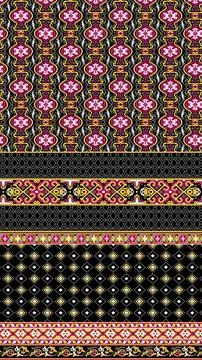 Textile digital motif pattern decor border Mughal paisley abstract ikat eth.. Stock Illustration