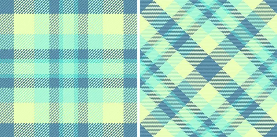 Textile elegance Two seamless plaid patterns in refreshing blues and yellows. イラスト素材