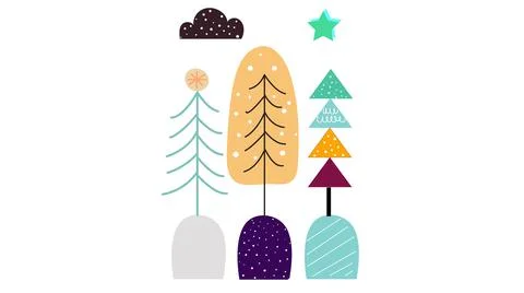 Textile fabric design for winter clothes. winter trees, leaves, clouds. Illustrazione stock