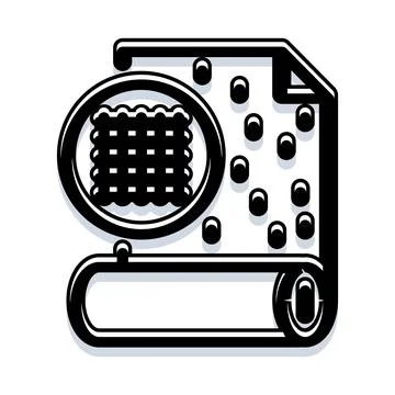 Textile fabric material pattern analysis with magnifying glass Illustrazione stock