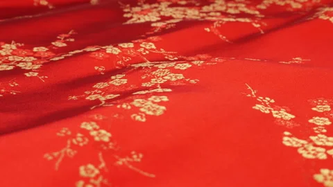 Textile fabric in oriental style with a pattern of plum blossoms.  Stock Footage 290822830