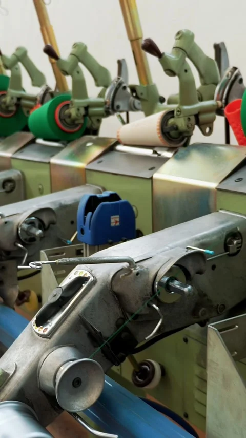 Textile factory equipment. Threads production. Textile factory. Spinning Stock Footage 319017089