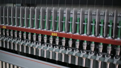 Textile factory. Machines wind the thread onto spools for spinning production Video stock 263016946