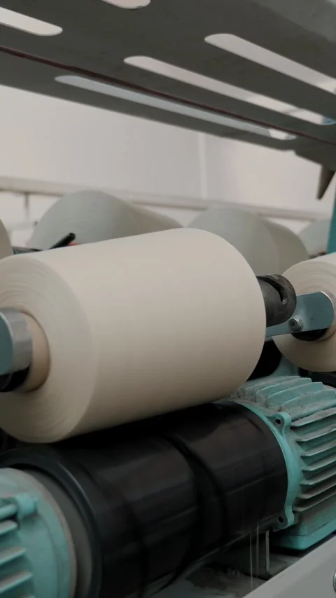 Textile factory. Spinning production. Threads production. Yarn making processes. Stock Footage 317314464