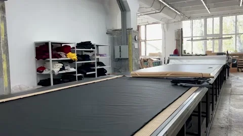 Textile factory view over empty sewing factory- 4K Stock Footage 217823253