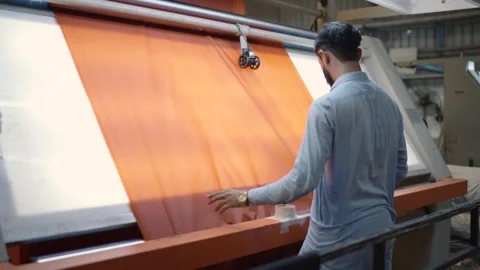 Textile Factory Worker Operating Large Fabric Dyeing Machine Detail Stock Footage 321039924