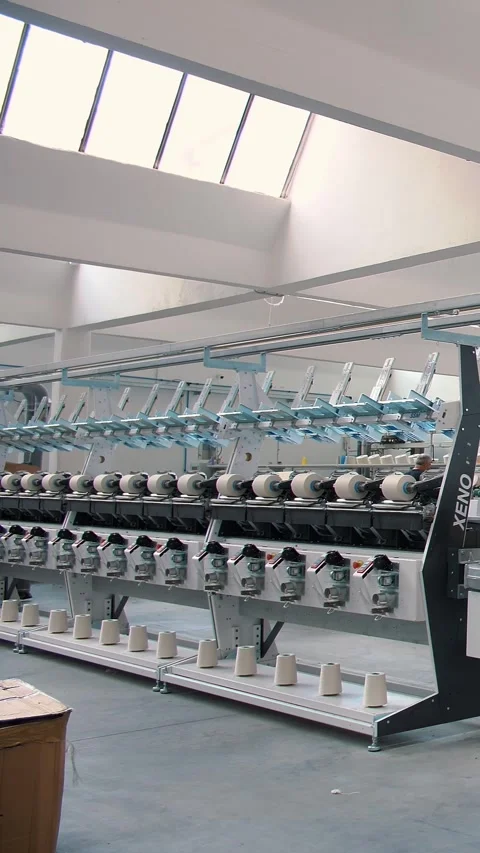 Textile factory. Yarn making processes. Threads production. Spinning production. Stock Footage 316262461