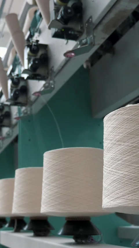 Textile factory. Yarn making processes. Threads production. Spinning production. Stock Footage 316892425