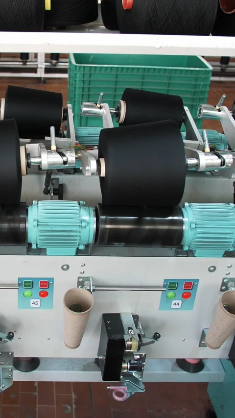 Textile factory. Yarn making processes. Threads production. Spinning production. Stock Footage 317170890