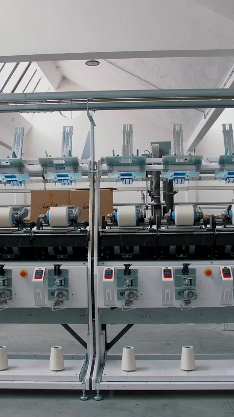 Textile factory. Yarn making processes. Threads production. Spinning production. Stock Footage 317170918