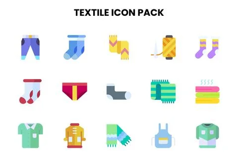 Textile Flat Graphics Icons Pack Stock Illustration