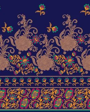 Textile flower border pattern on muster background Illustrazione stock
