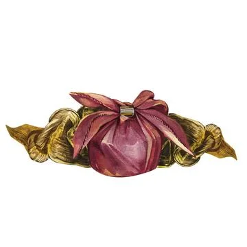 Textile gift box with bow knot, textured ribbon isolated on white. Watercolor Stock Illustration
