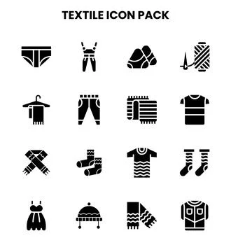 Textile Glyph Bundle Icons Pack Stock Illustration