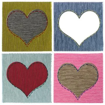 Textile heart collage Stock Photos