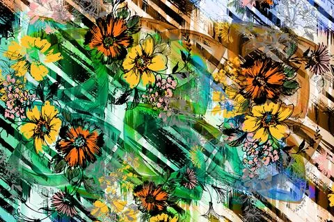 Textile illustration render.Textile fabric print pattern Stock Illustration