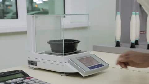 Textile industry. Laboratory testing of yarn quality and weight. A textile Video stock 263017516