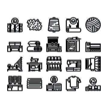 Textile industry manufacturing production process flat icons 스톡 일러스트