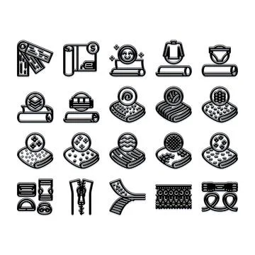 Textile industry materials processing manufacturing fabric products icons Stockillustratie